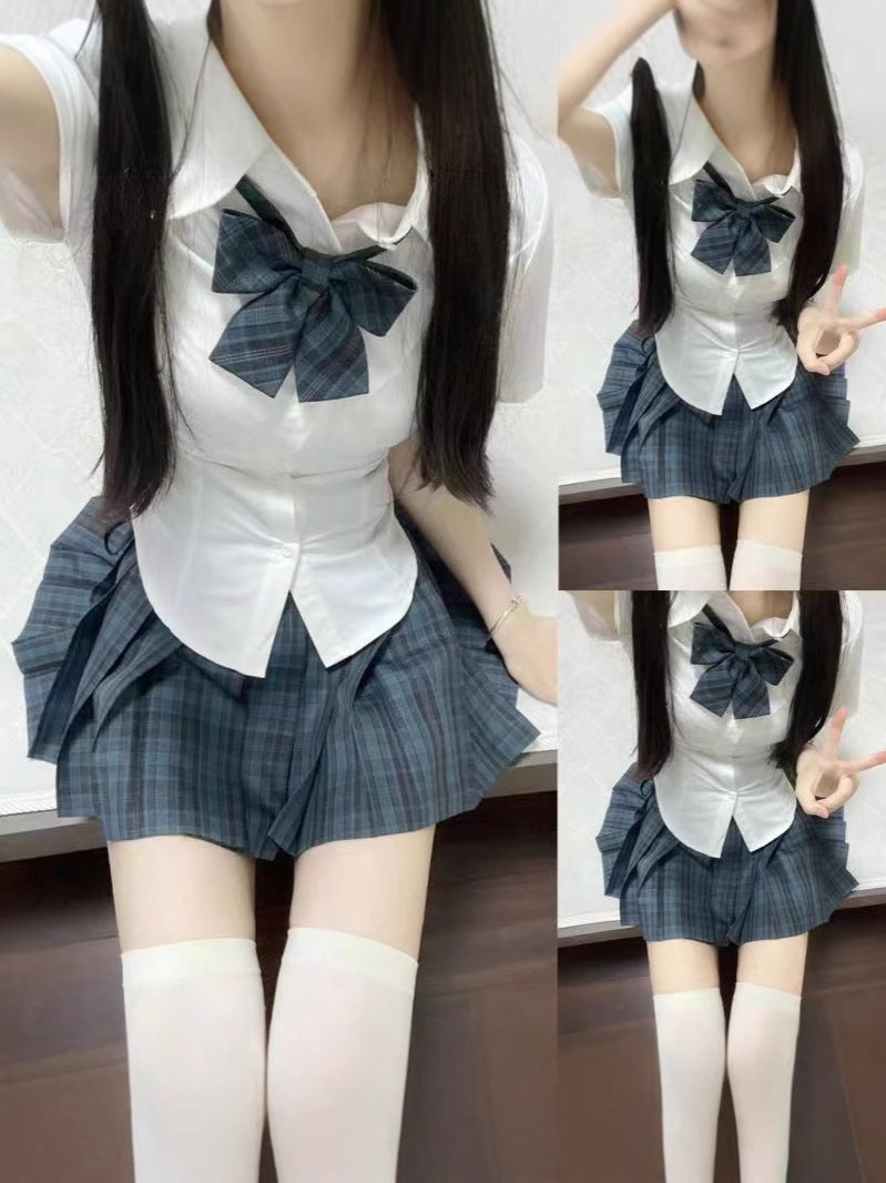 Japanese-Style Boutique Jk Uniform Waist-Slimming Short-Sleeve White Shirt Women'S Pure Desire Academy Style Girl Plaid Skirt Seaweed Suit - Image 2